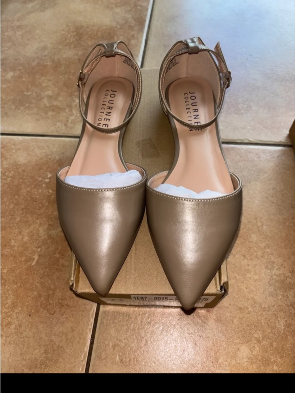 Journee Collection Metallic Taupe Pointed Toe Ankle Strap Heels